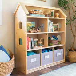 Guidecraft EdQ Dollhouse Bookcase with Bins*Kids Pretend Play|Toy Storage Organization