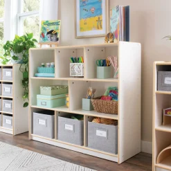 Guidecraft EdQ 3-Shelf 8-Compartment Storage with Bins - 36"*Kids Classroom Furniture|Toy Storage Organization