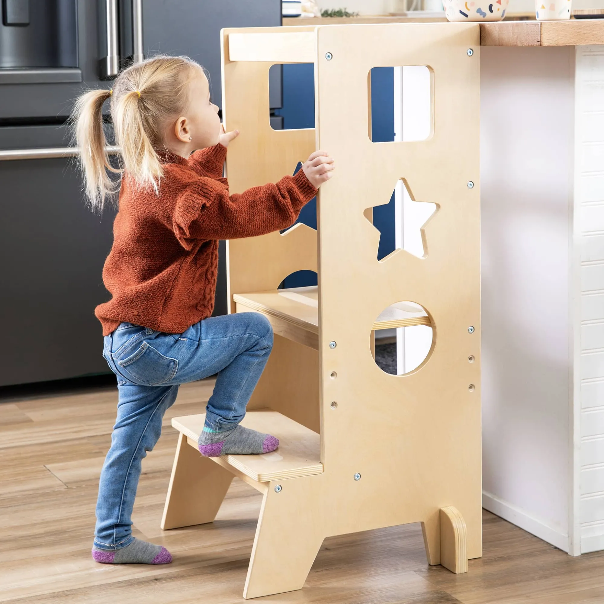 Guidecraft Jr. Classic Kitchen Helper Step-Up*Kids Kitchen Helper|Toddler Tower